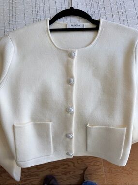 Babaton Ivory Button-Front Knit Cardigan